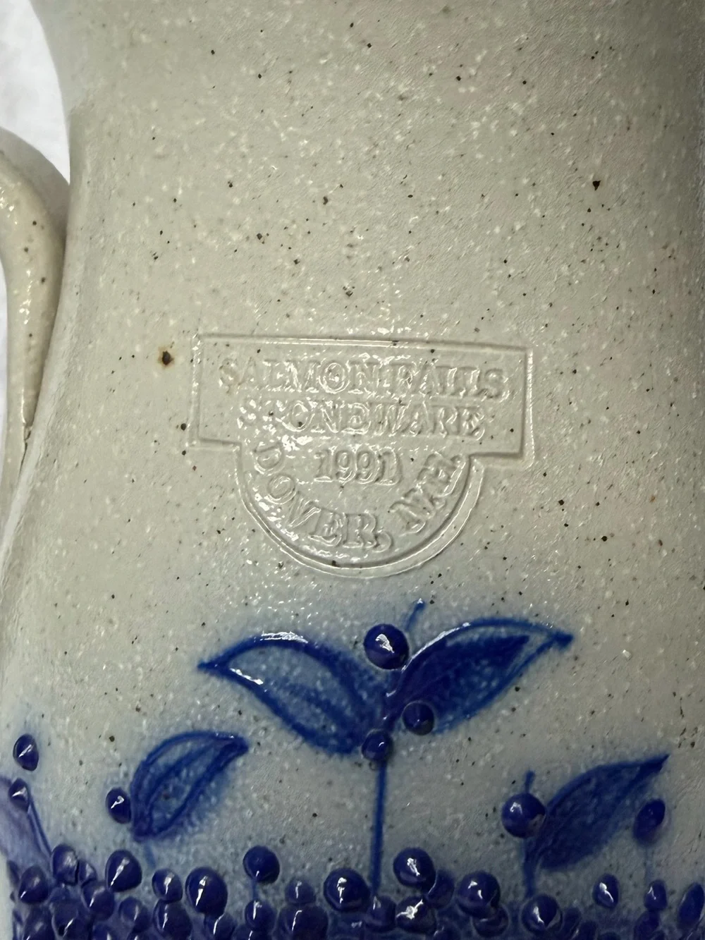 Salmon Falls Stoneware Pitcher Blueberries 1998 Salt Glaze Pottery